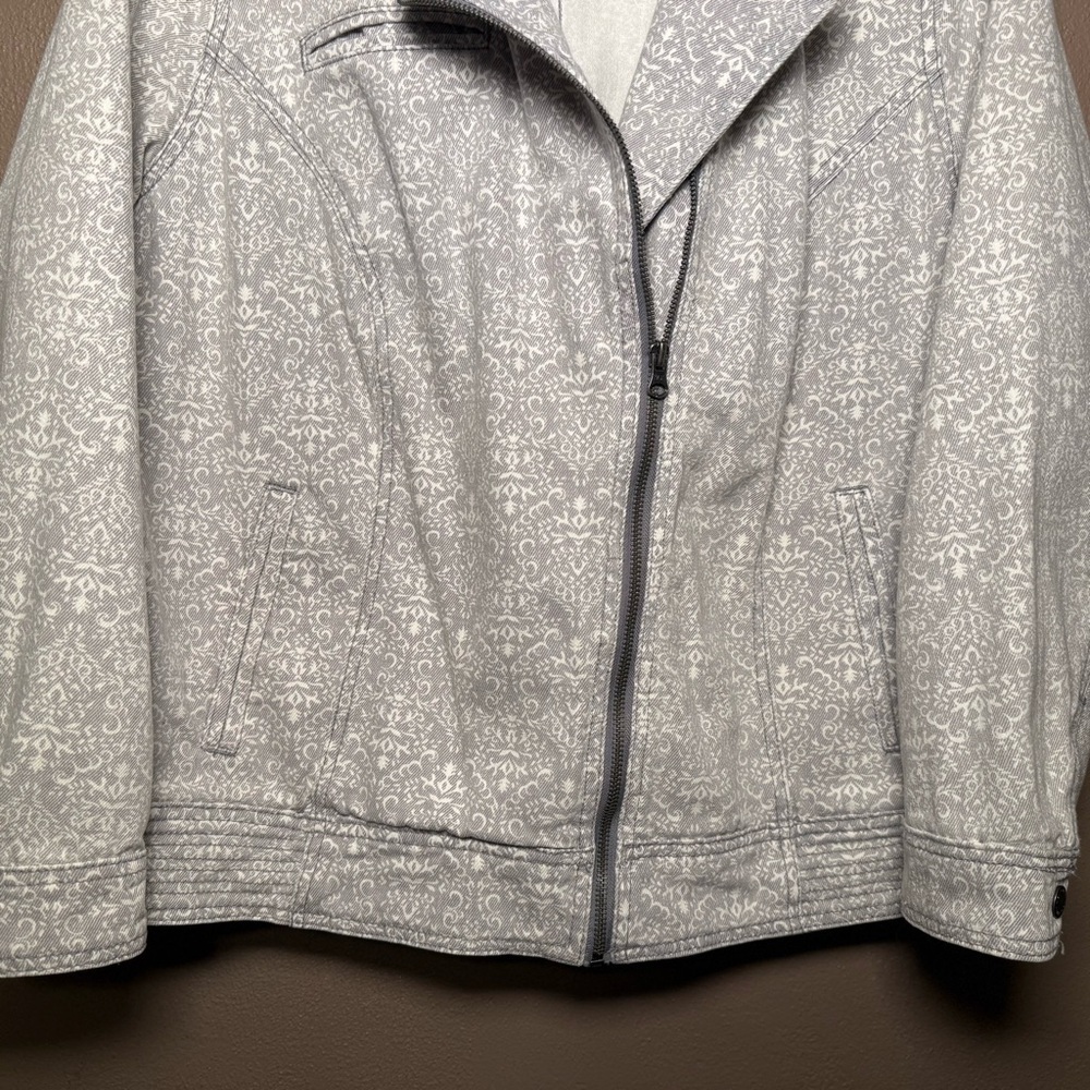 Ruff Hewn Gray & White Cotton Denim Moto Jacket Women's Plus Size 2X Streetwear - Picture 7 of 15